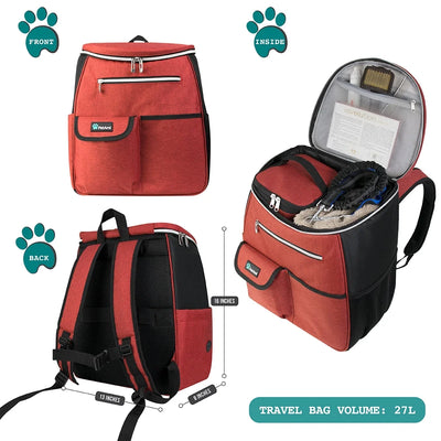 Petami Dog Travel Bag Backpack, Airline Approved Dog Bags for Traveling, Puppy Diaper Bag Supplies, Pet Camping Essentials Hiking Accessories Dog Mom Gift, Food Container, Collapsible Bowls, Red