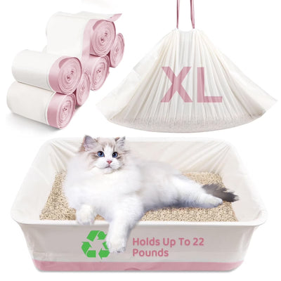 Amaopus 60 Pcs Cat Litter Box Liners, 39'' X 18'' Large Litter Box Liner with Drawstring, Heavy Duty Kitty Litter Bags Liners, 2.2 Mils Thicken Drawstring Bags for Cats Kitties Litter Box