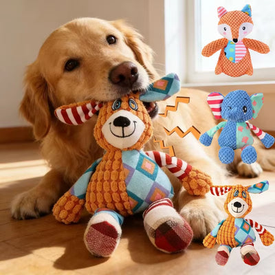 Dog Chew Toy Cute Animals Bite Resistant Interactive Squeaky Puppy Toy Teeth Cleaning Pet Plush Toy Pet Supplies