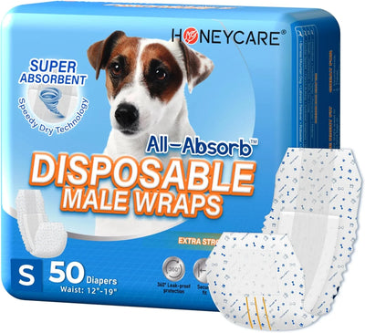 Honey Care A24 Super Absorbent Male Dog Wraps - Large, Breathable, 32 Count - Comfortable & Convenient Solution for Pet Owners