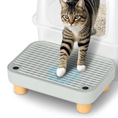 Cat Litter Box Ramp, Double Layered Self-Cleaning Cat Litter Box with Filter Function Trapper with Storage Filter Pedal Easy Clean Pedal Step Stool anti Litter Tracking Gray Tray