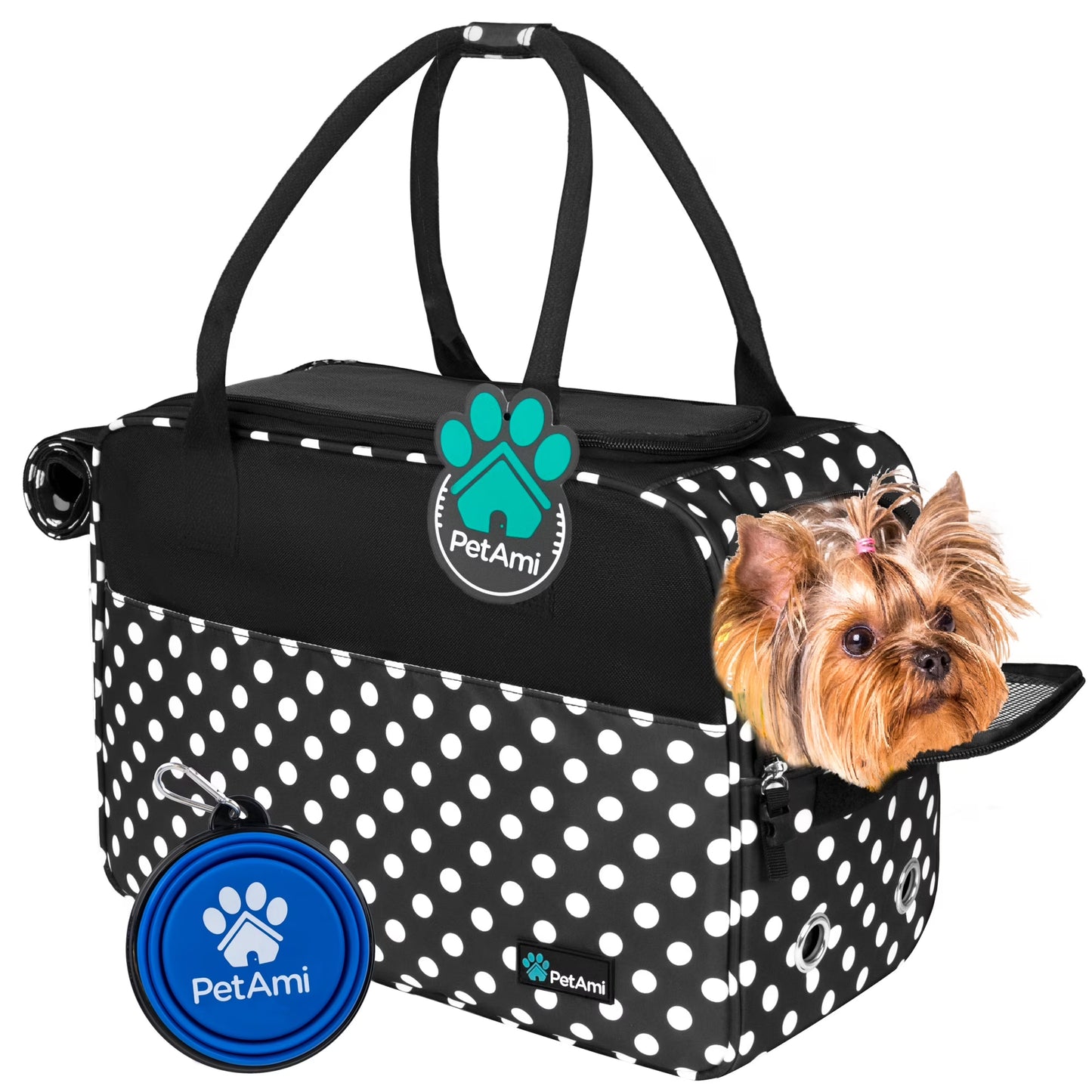 Petami Dog Purse Carrier for Small Dogs, Airline Approved Soft Sided Pet Carrier with Pockets, Ventilated Dog Carrying Bag Puppy Cat, Dog Travel Supplies Accessories Carry Tote Bag, Sherpa Bed, Black