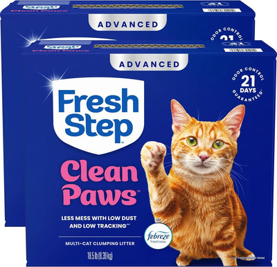 Fresh Step Clean Paws Advanced Multi Cat Clumping Litter with Febreze Freshness, 18.5 Lb Each, Pack of 2 (Package May Vary)