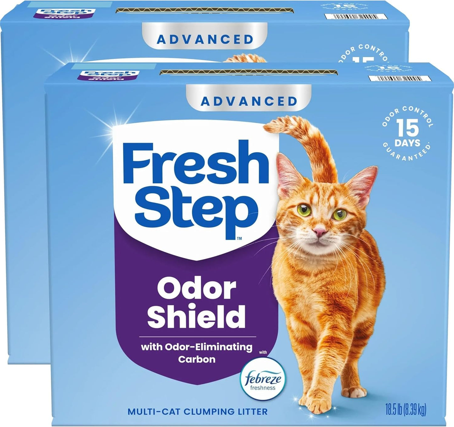 Fresh Step Clean Paws Advanced Multi Cat Clumping Litter with Febreze Freshness, 18.5 Lb Each, Pack of 2 (Package May Vary)