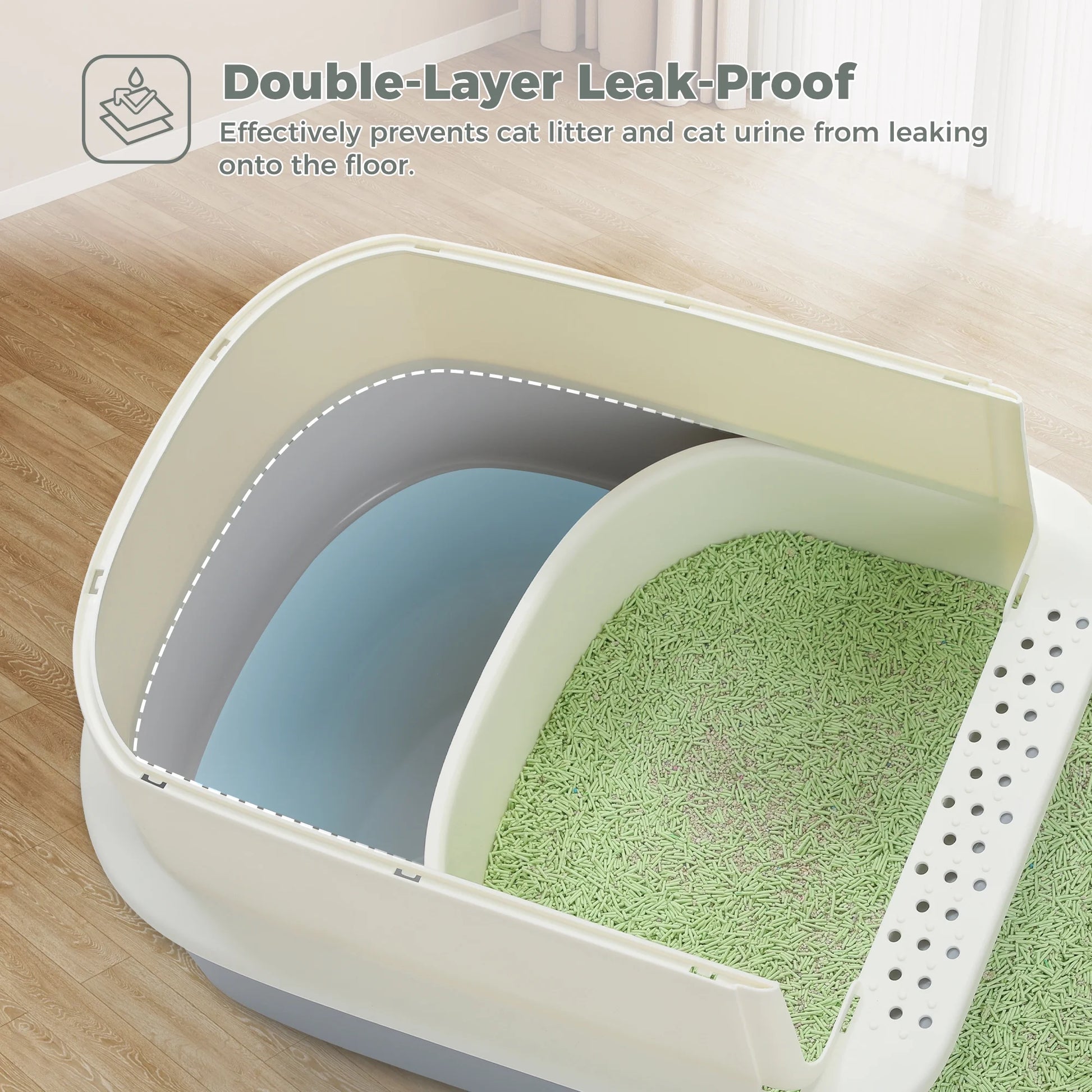 PAWZ Road Large Cat Litter Box with Scoop Litter Box with Lid Double-Layer Leak-Proof Litter Box for Cat, Gray