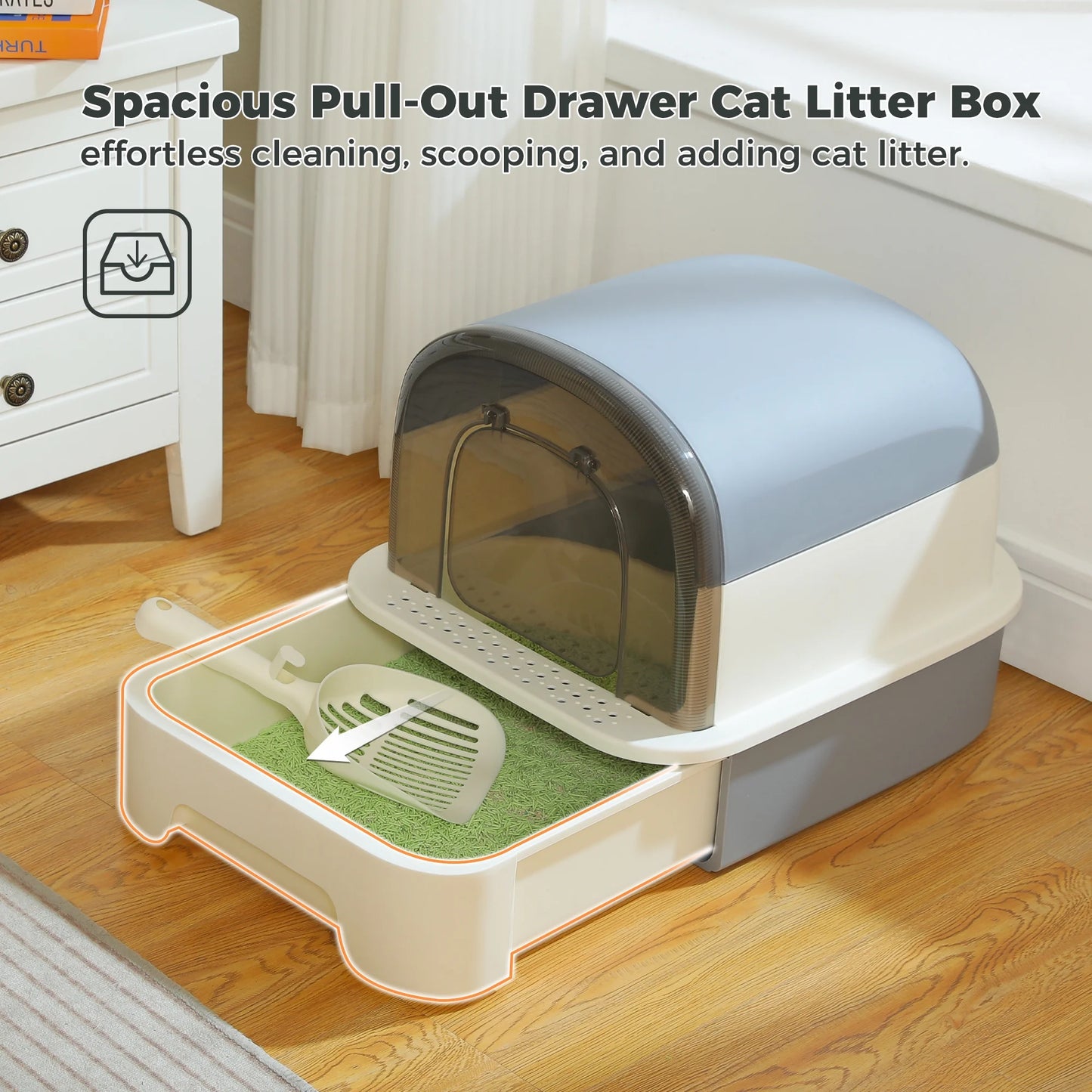 PAWZ Road Large Cat Litter Box with Scoop Litter Box with Lid Double-Layer Leak-Proof Litter Box for Cat, Gray
