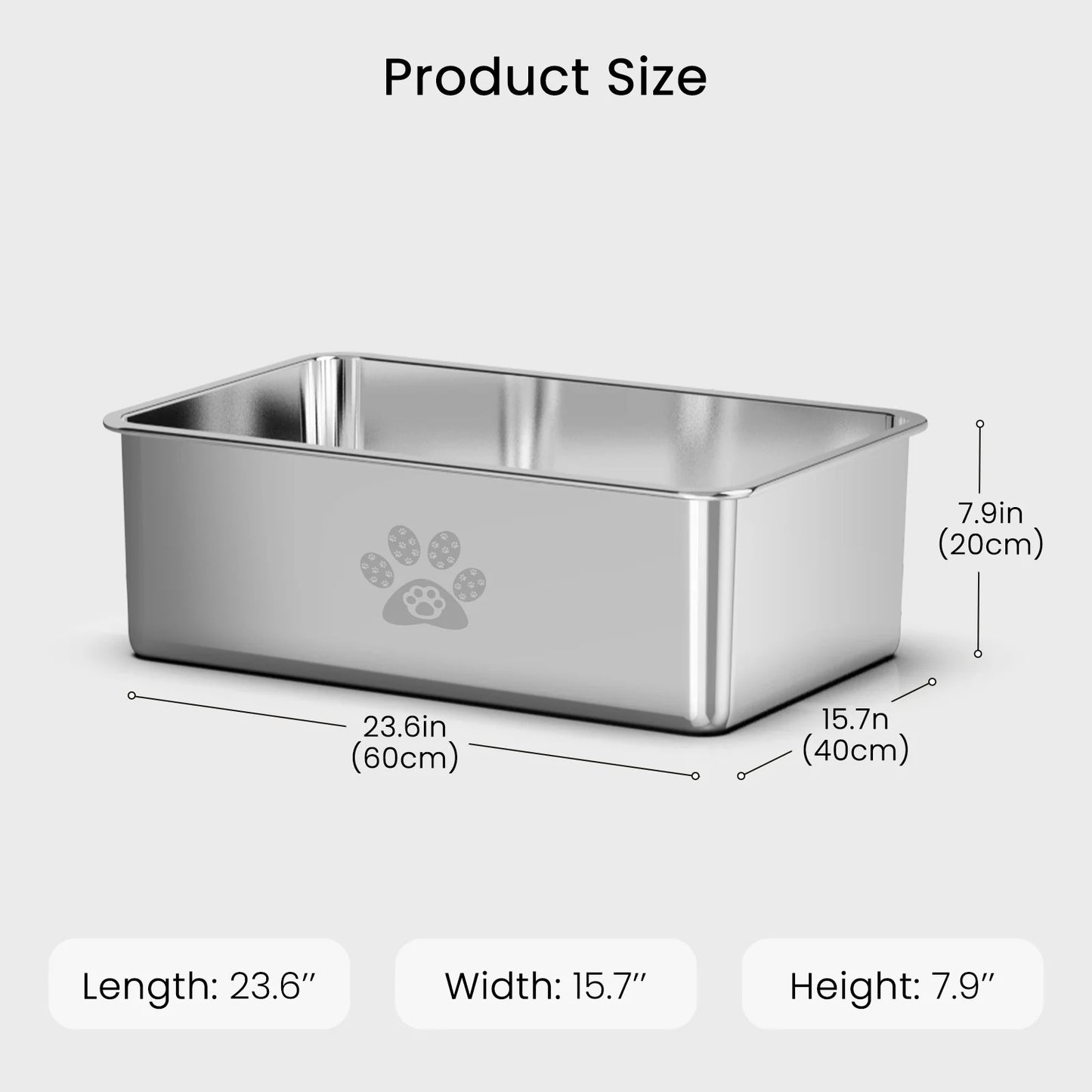 Ptlom Cat Litter Box with High Sides Large Stainless Steel Cat Litter Pan 23.6" X 15.7" X 7.9"