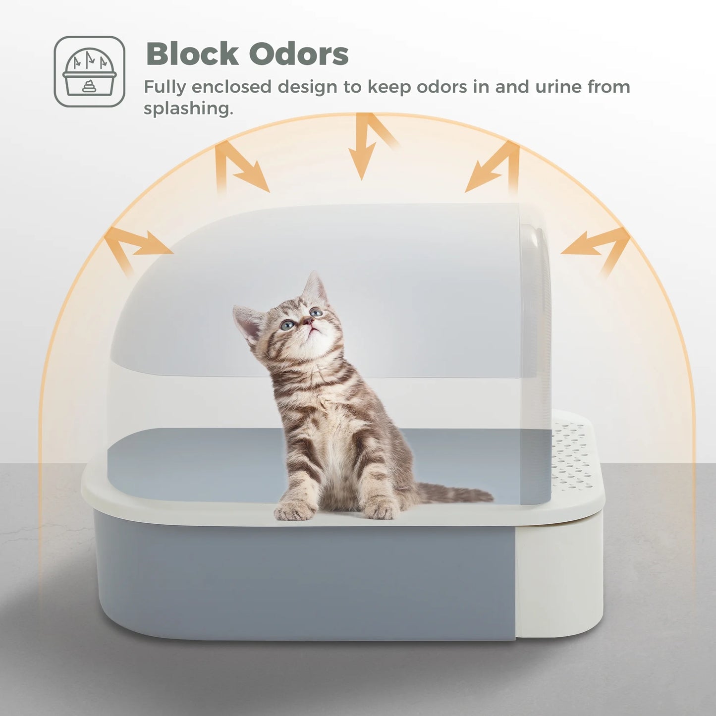 PAWZ Road Large Cat Litter Box with Scoop Litter Box with Lid Double-Layer Leak-Proof Litter Box for Cat, Gray