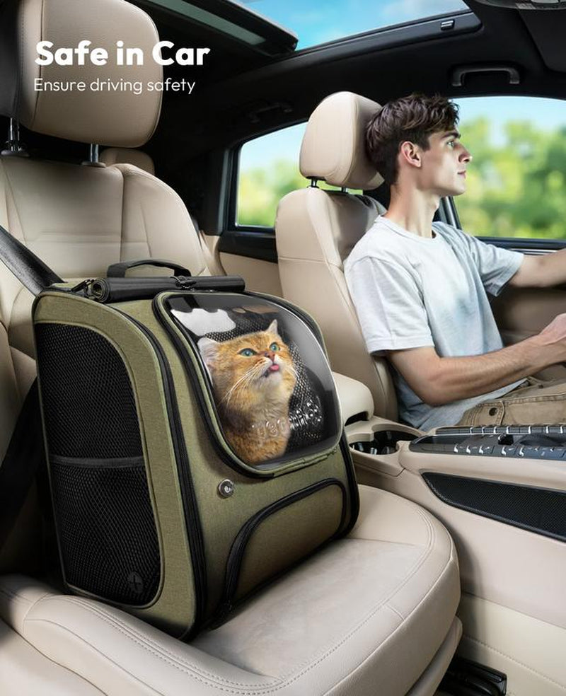 Pecute Cat Backpack Carrier Large Space Bubble Design for Travel Green Gray Khaki Ideal for Cat Lovers Animal Carrier
