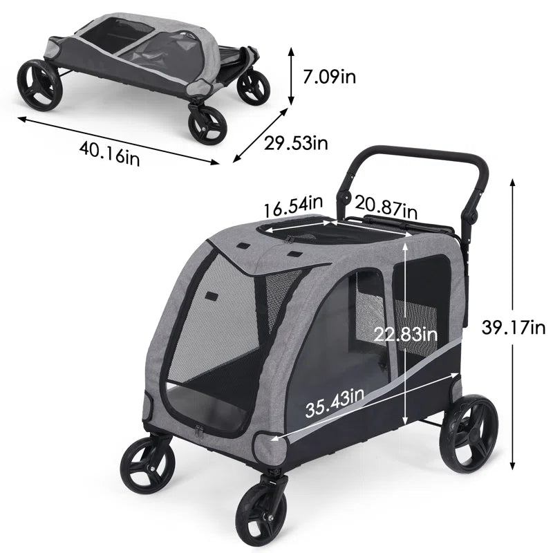 Stroller for Large Dogs, Extra Large Pet Stroller for Medium 2 Dogs, Dog Wagon, Dog Carriage, Foldable Design, Adjustable Handle