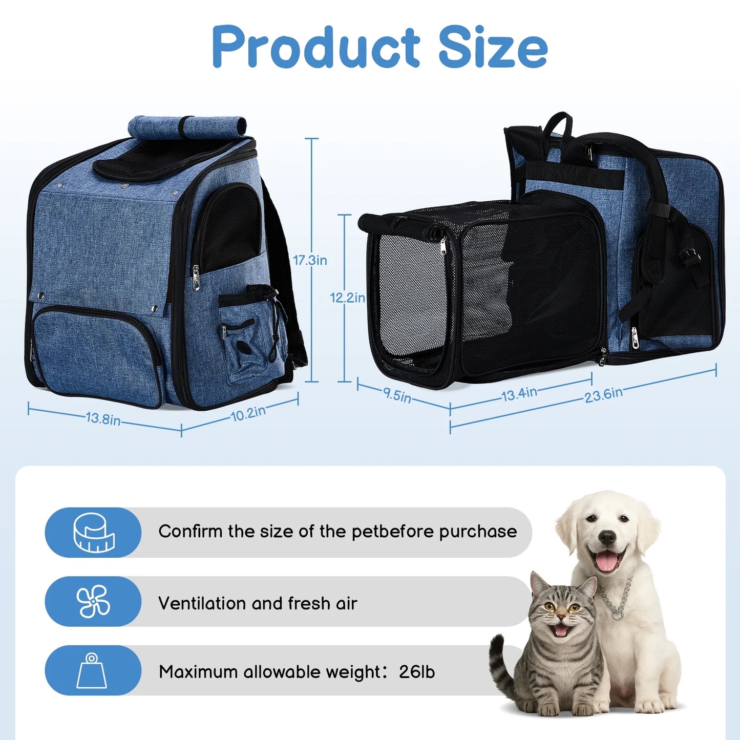 Ktaxon Cat Dog Backpack, Cat Carrier, Pet Carrier Backpack for Small Dogs, Pet Carrier with Shade, Blue