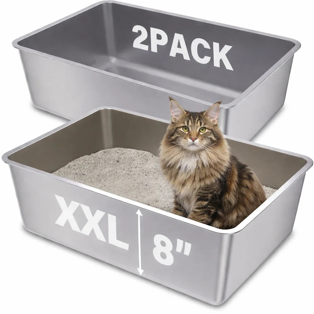 Stainless Steel Cat Litter Box, Bug Hull High Sided Metal Pan, Odor Control, Easy to Clean, 23.4" X 15.6" X 6"