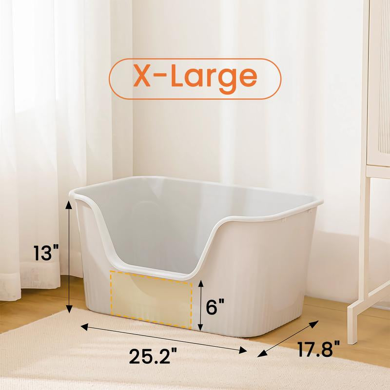 Wecharmer 39L Large Cat Litter Box with High Sides, Open Top, Includes Scoop, 23.6 X 15.8 X 12 Inches Clean