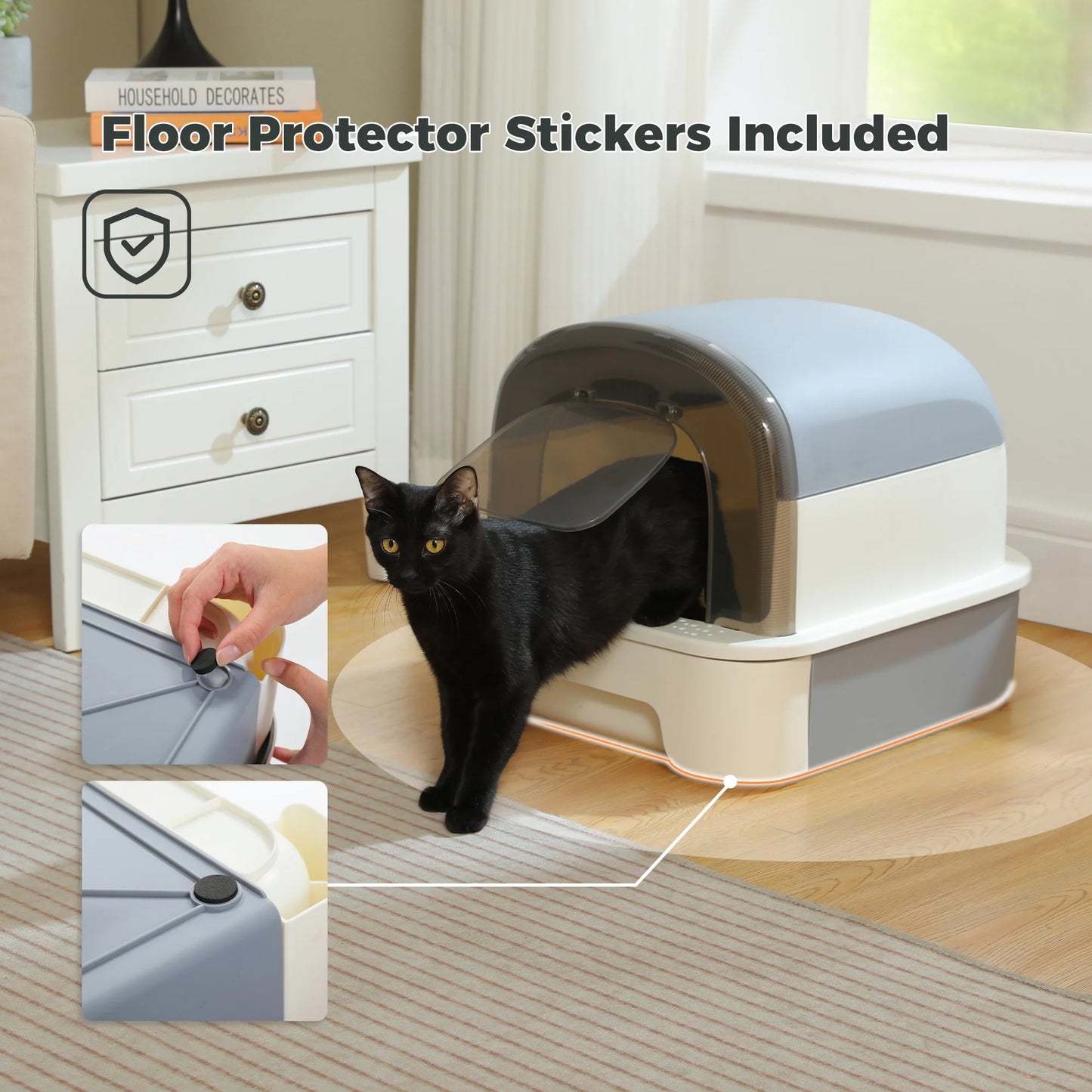 PAWZ Road Large Cat Litter Box with Scoop Litter Box with Lid Double-Layer Leak-Proof Litter Box for Cat, Gray