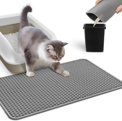 BN-LINK 17" X 23" Cat Litter Mat Trapping Match, Honeycomb Double Layer Design, Urine-Proof and Water Proof, Scatter Control, Easier to Clean & Washable(Gray)