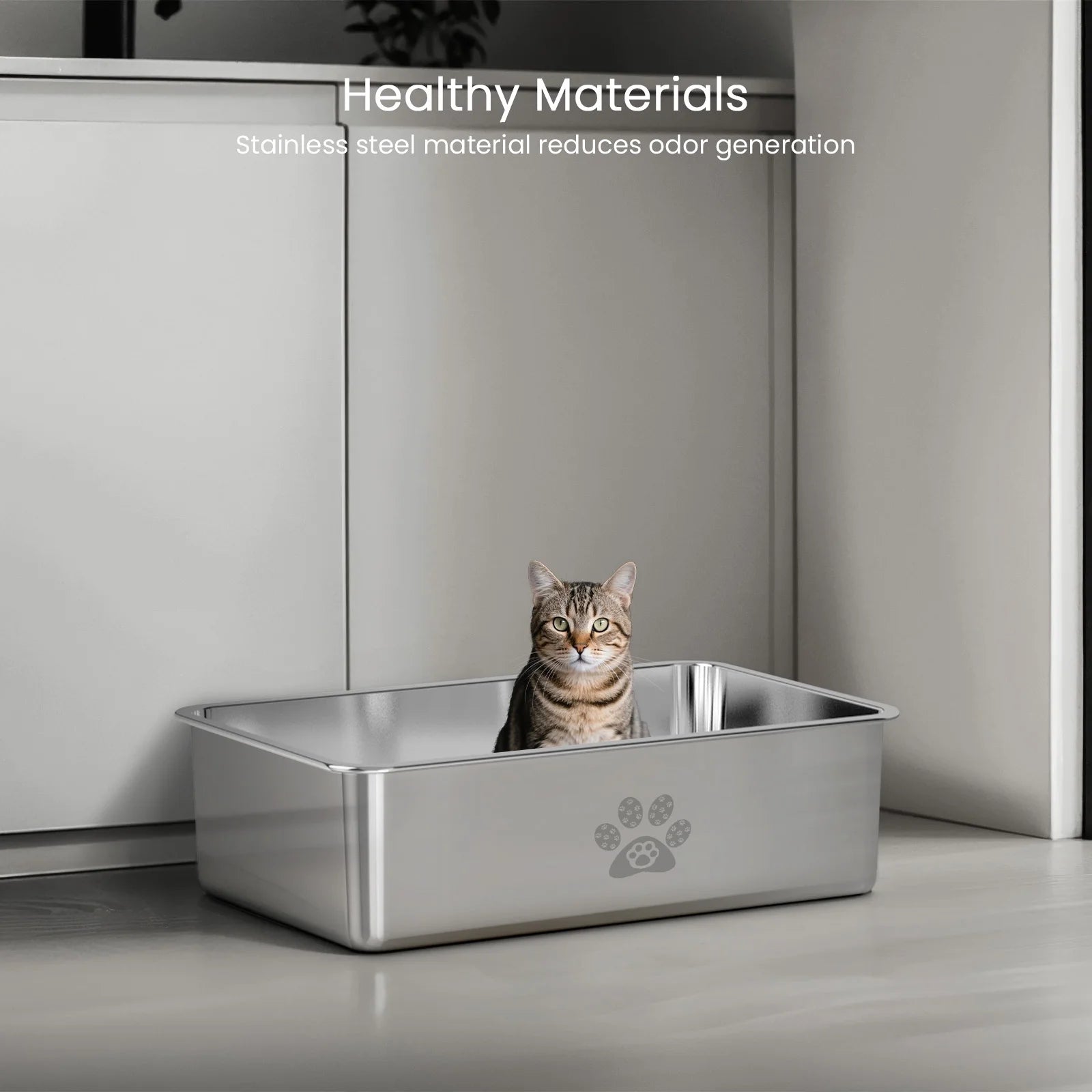 Ptlom Cat Litter Box with High Sides Large Stainless Steel Cat Litter Pan 23.6" X 15.7" X 7.9"