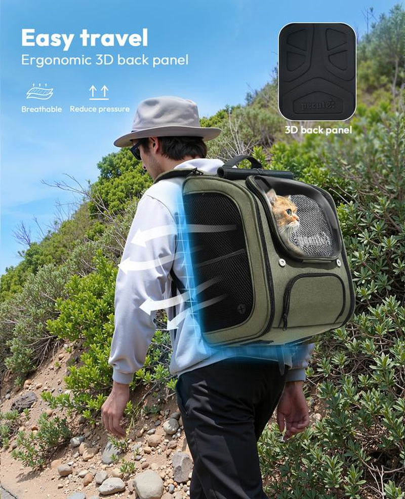 Pecute Cat Backpack Carrier Large Space Bubble Design for Travel Green Gray Khaki Ideal for Cat Lovers Animal Carrier