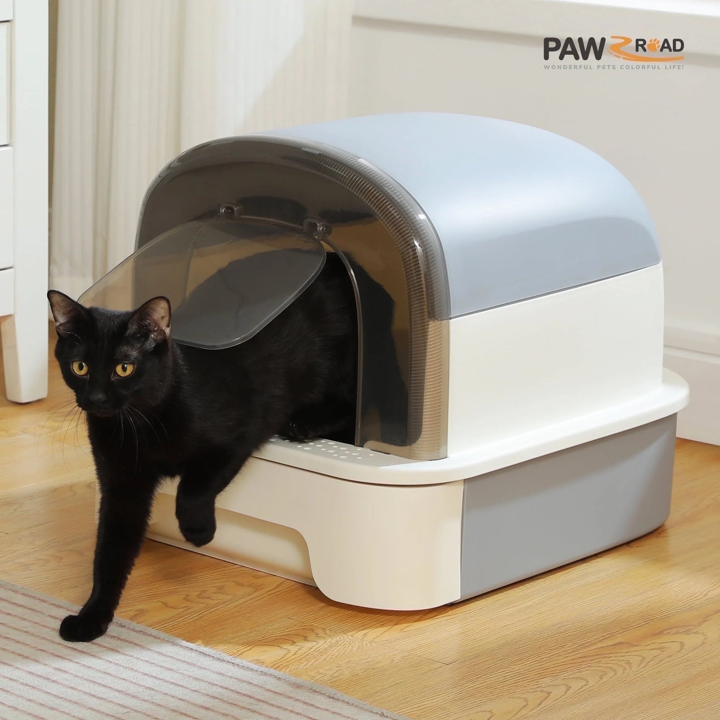 PAWZ Road Large Cat Litter Box with Scoop Litter Box with Lid Double-Layer Leak-Proof Litter Box for Cat, Gray