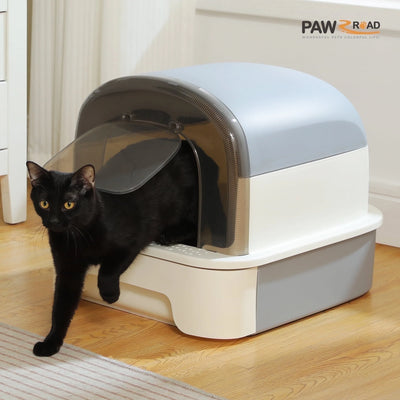 PAWZ Road Large Cat Litter Box with Scoop Litter Box with Lid Double-Layer Leak-Proof Litter Box for Cat, Gray