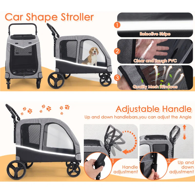 Stroller for Large Dogs, Extra Large Pet Stroller for Medium 2 Dogs, Dog Wagon, Dog Carriage, Foldable Design, Adjustable Handle