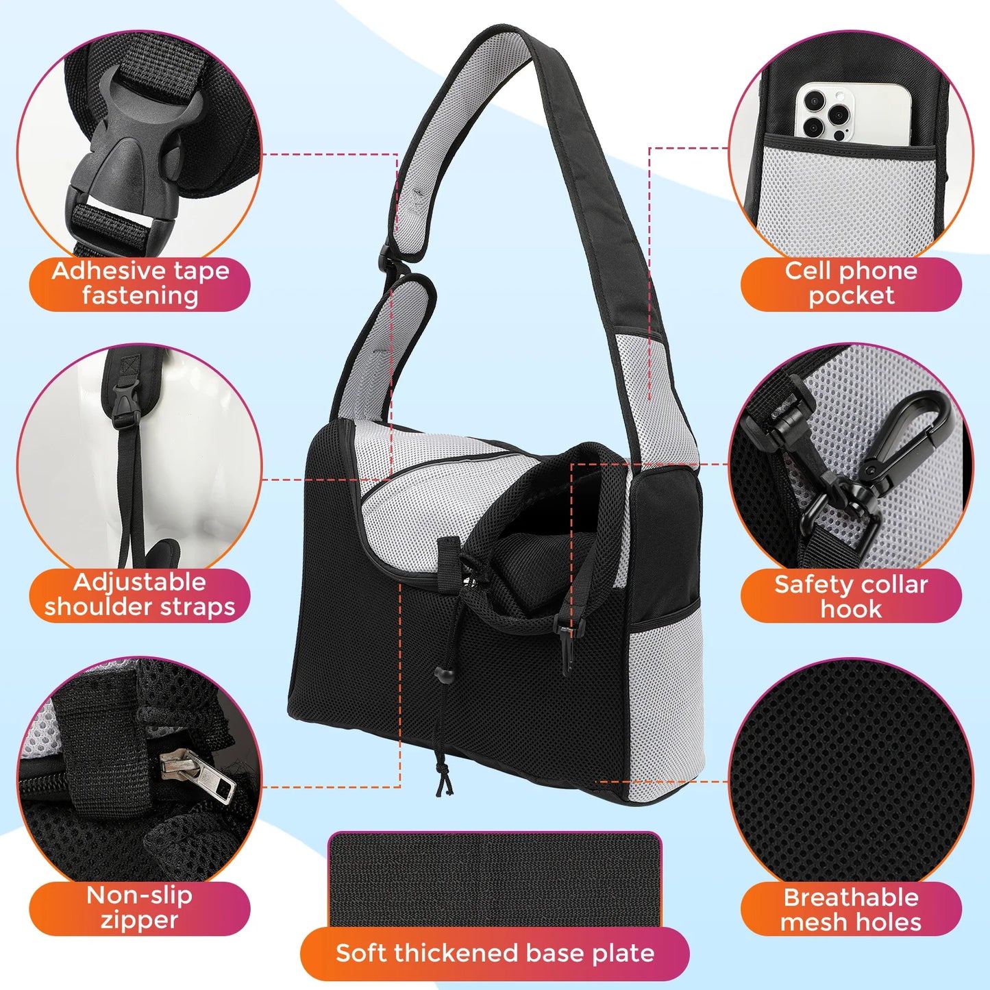 BEBANG Dog Sling Carrier, Hand Free Dog Bag with Adjustable Strap, Breathable Mesh Bag for Small Dog Cat