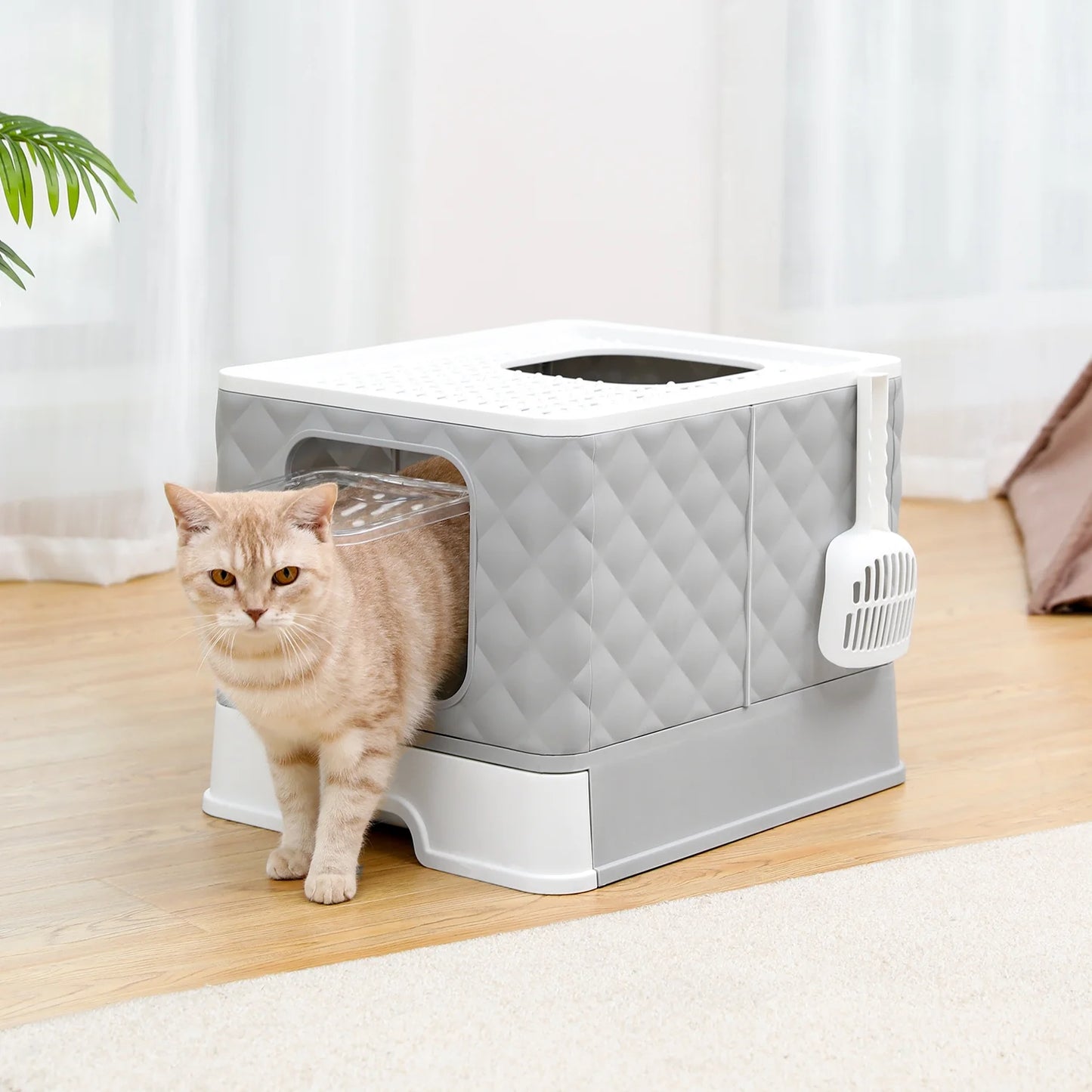 PAWZ Road Enclosed Cat Litter Box Large with Lid Drawer Type Easy to Clean,Gray