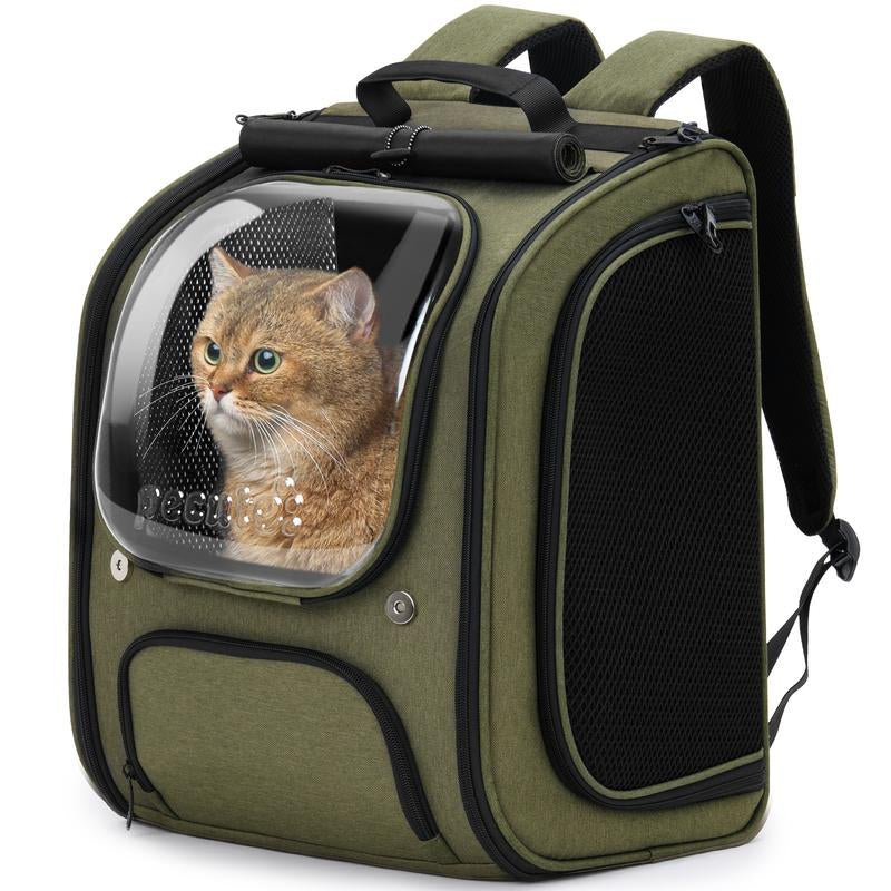 Pecute Cat Backpack Carrier Large Space Bubble Design for Travel Green Gray Khaki Ideal for Cat Lovers Animal Carrier