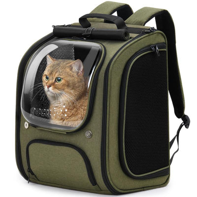 Pecute Cat Backpack Carrier Large Space Bubble Design for Travel Green Gray Khaki Ideal for Cat Lovers Animal Carrier