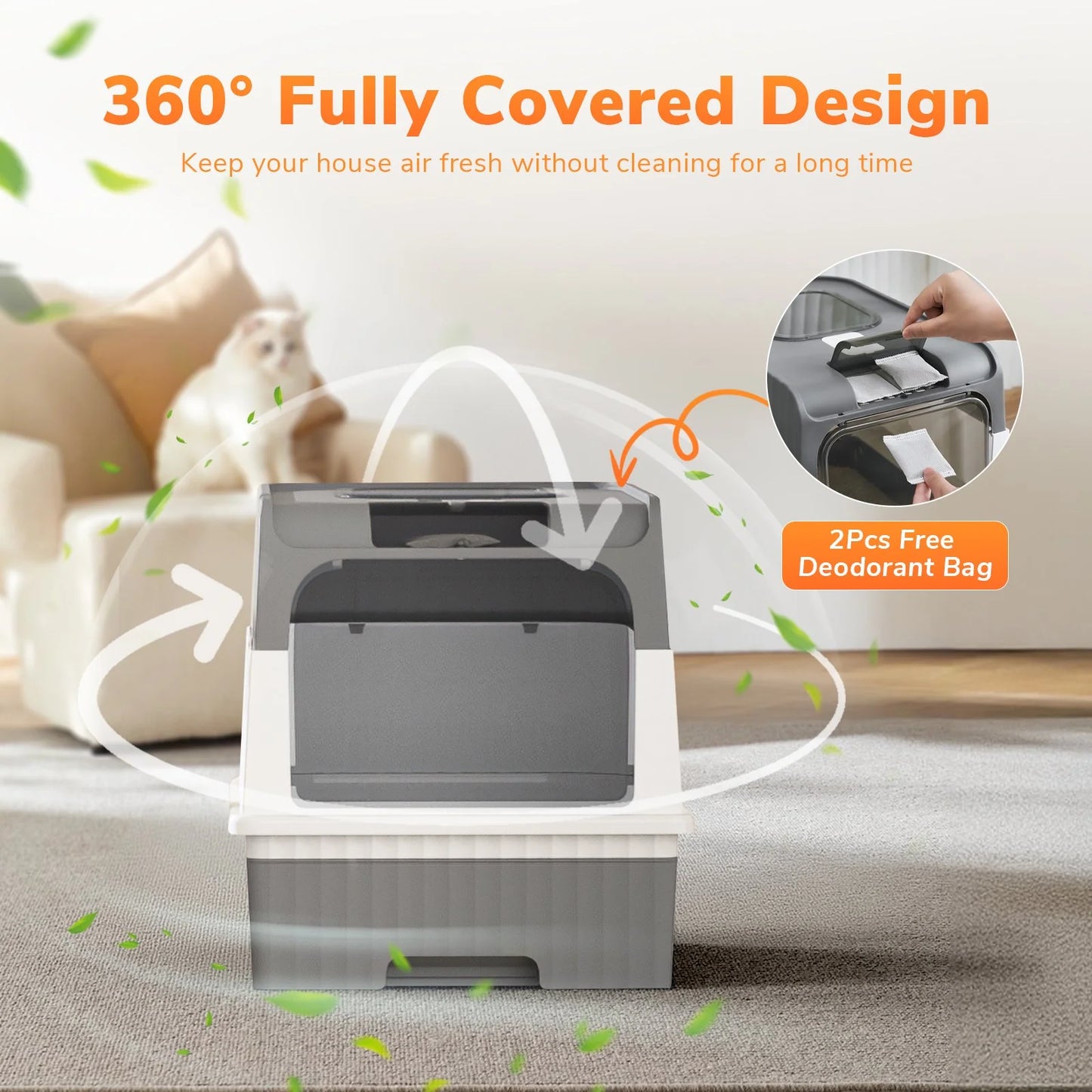 ATUPEN Enclosed Cat Litter Box with Lid, Large Litter Scoop High Wall Sides Enclosure(Grey)