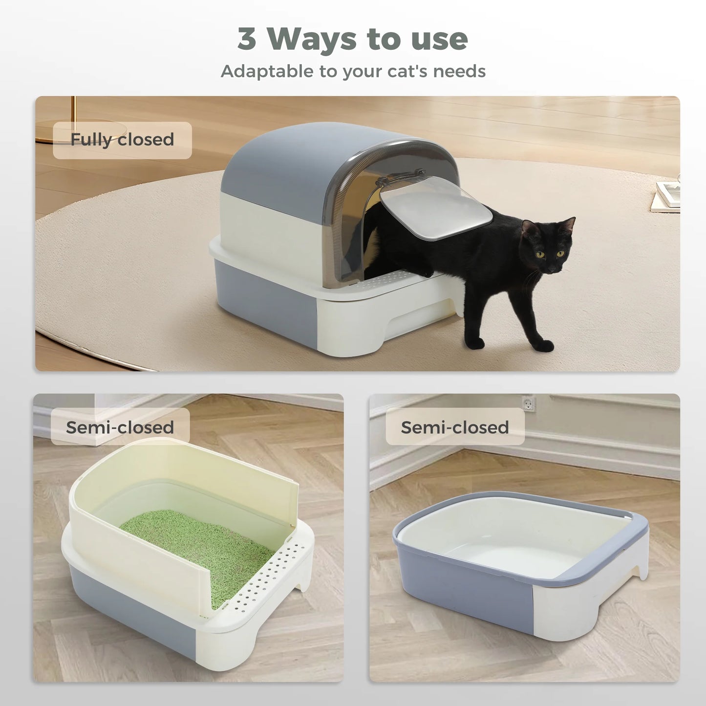 PAWZ Road Large Cat Litter Box with Scoop Litter Box with Lid Double-Layer Leak-Proof Litter Box for Cat, Gray