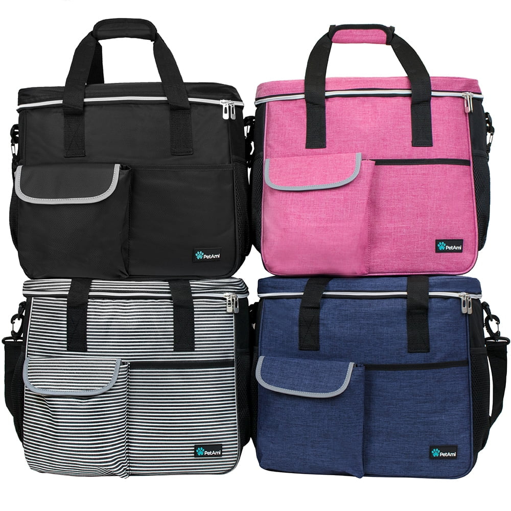 Petami Dog Travel Bag, Travel Pet Bag Organizer, Dog Food Travel Bag with Food Container and Bowls, Dog Travel Supplies Gift Accessories for Weekend Camping, Dog Cat Diaper Bag (Stripe Black, Large)