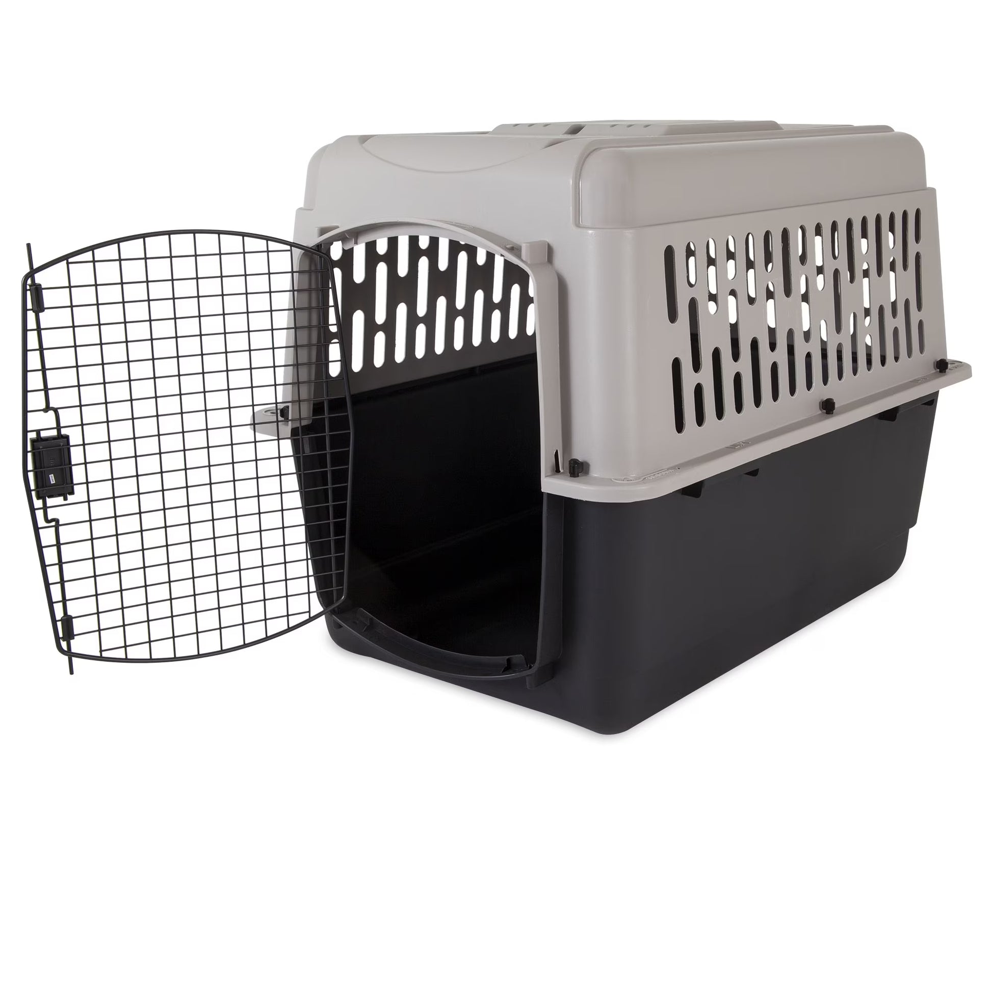 Vibrant Life Pet Portable Kennel for Dogs, Hard-Sided Travel Carrier, Durable, Metal Door, Black & Grey, for Pets 70-90 Lbs, 40" L X 27" W X 30" H