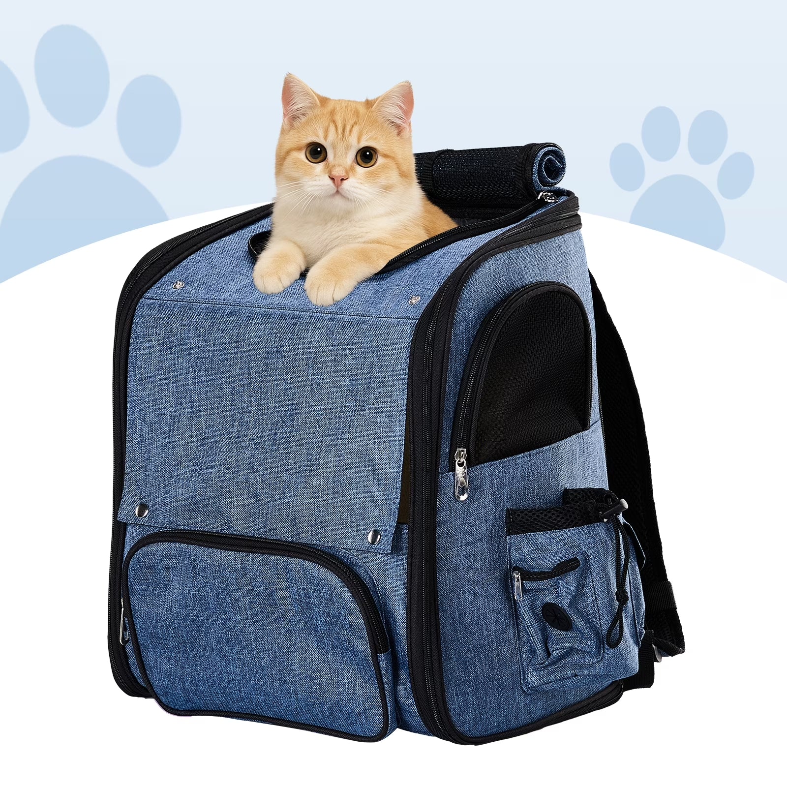 Ktaxon Cat Dog Backpack, Cat Carrier, Pet Carrier Backpack for Small Dogs, Pet Carrier with Shade, Blue