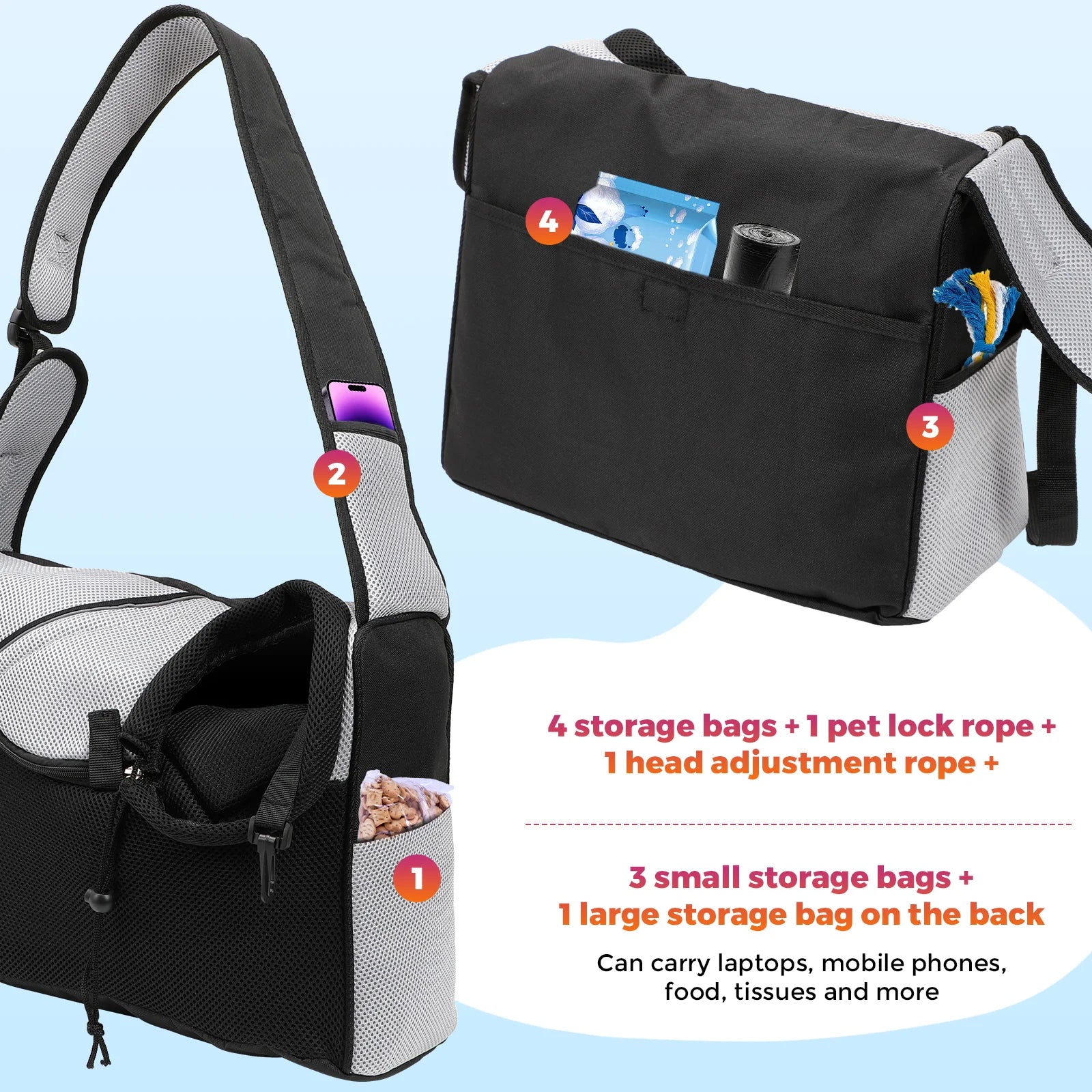 BEBANG Dog Sling Carrier, Hand Free Dog Bag with Adjustable Strap, Breathable Mesh Bag for Small Dog Cat