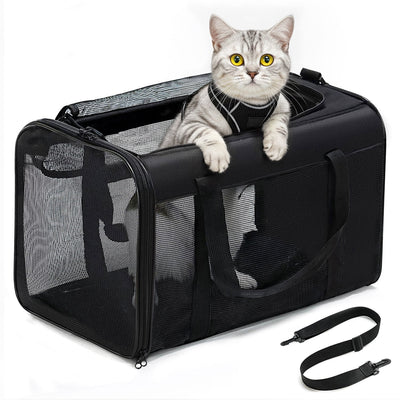 Conlun Cat Carrier,Soft-Sided Cat Carriers with 4-Sided Mesh,Airline Approved Pet Transport Carrier,Collapsible Cat Travel Carrier-Black