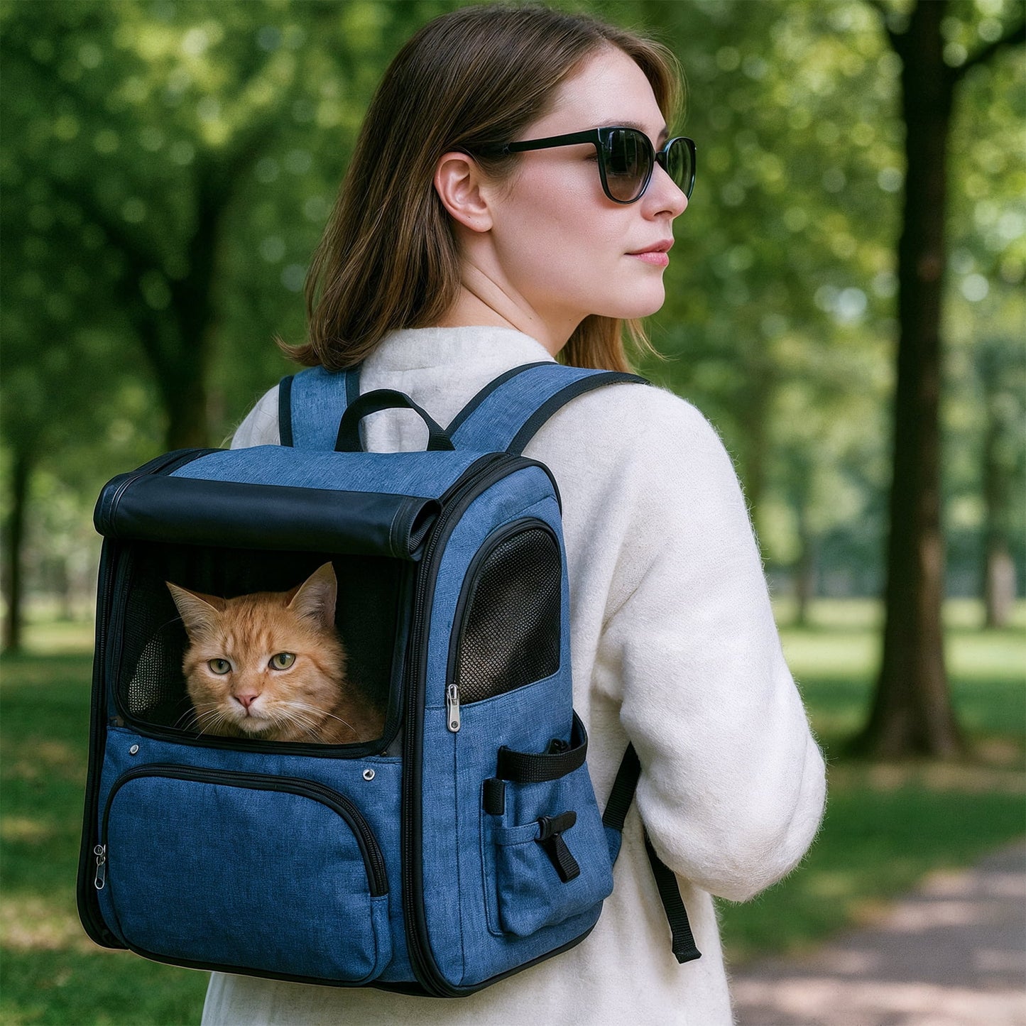 Ktaxon Cat Dog Backpack, Cat Carrier, Pet Carrier Backpack for Small Dogs, Pet Carrier with Shade, Blue