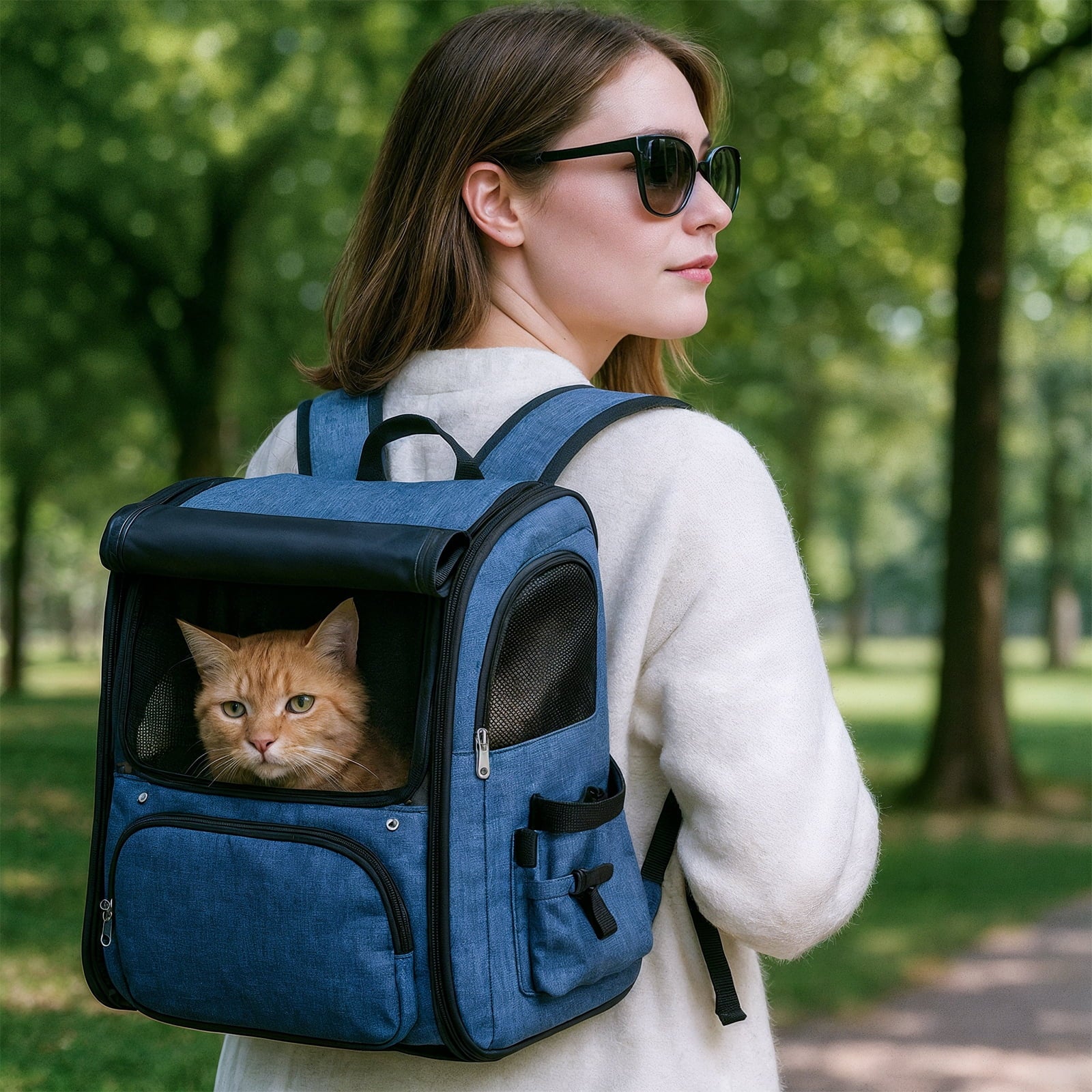 Ktaxon Cat Dog Backpack, Cat Carrier, Pet Carrier Backpack for Small Dogs, Pet Carrier with Shade, Blue