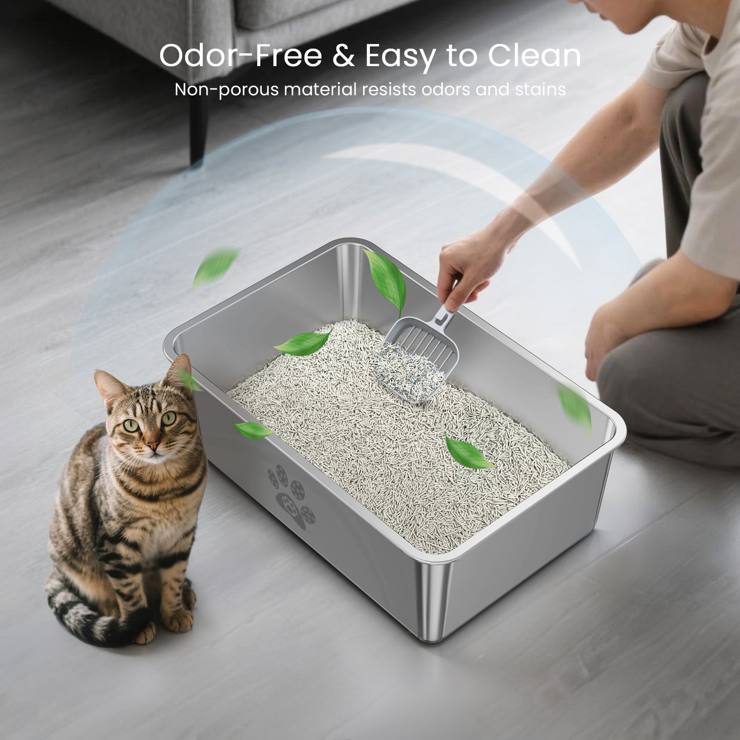 Ptlom Cat Litter Box with High Sides Large Stainless Steel Cat Litter Pan 23.6" X 15.7" X 7.9"