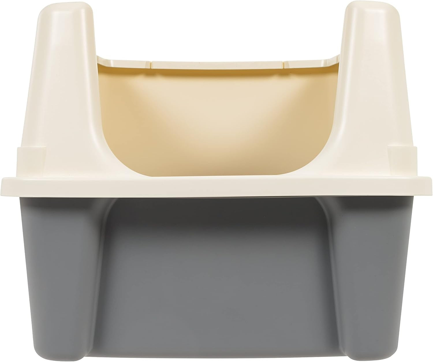 Amazon Basics Large Cat Litter Box with High Sides, Open Top, Includes Scoop, 19 X 15 X 11.75 Inches, Grey/Beige