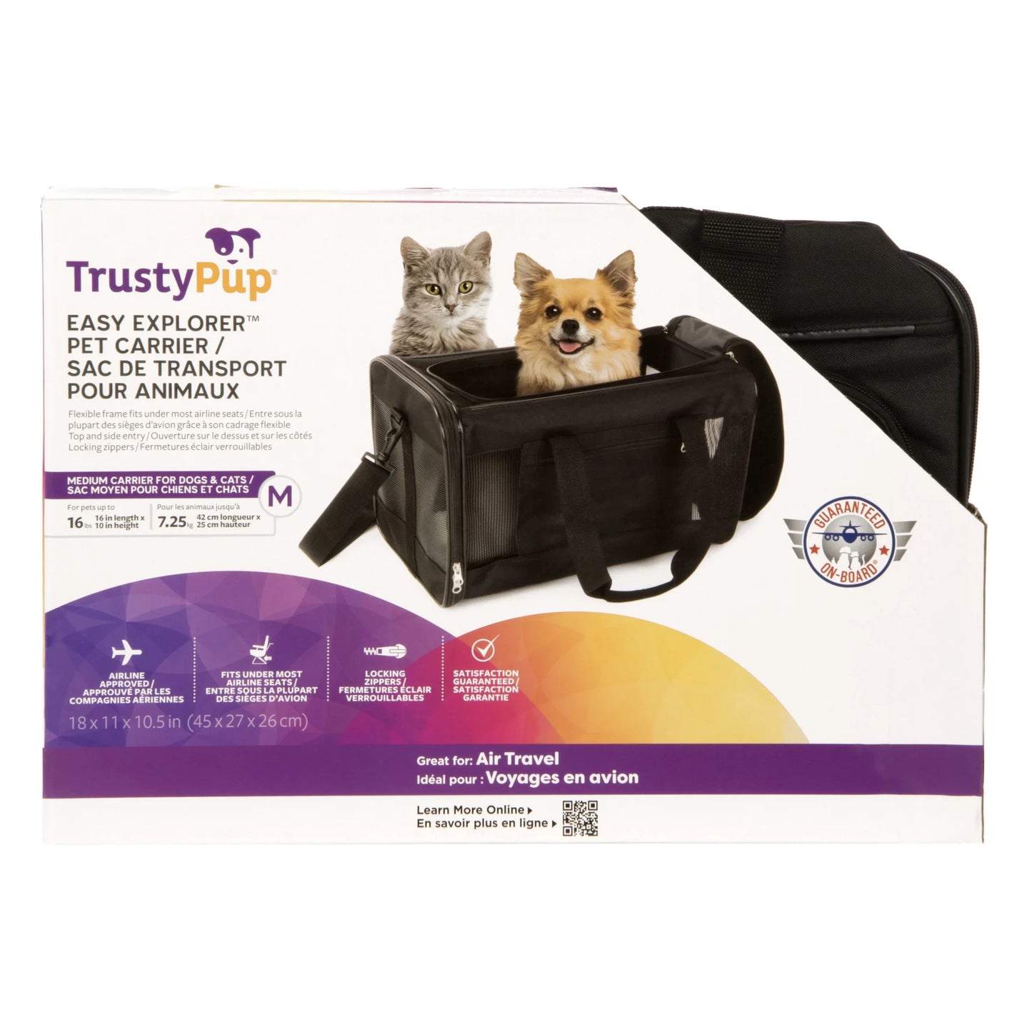 Trustypup Easy Explorer Medium Guaranteed On-Board Travel Pet Carrier, Black, 16 Lb Limit