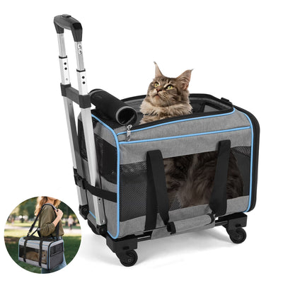 WFUN Rolling Pet Carrier with Wheels for Small Medium Dogs & Cats up to 20Lb for Travel Flight Camping Outdoor,Black