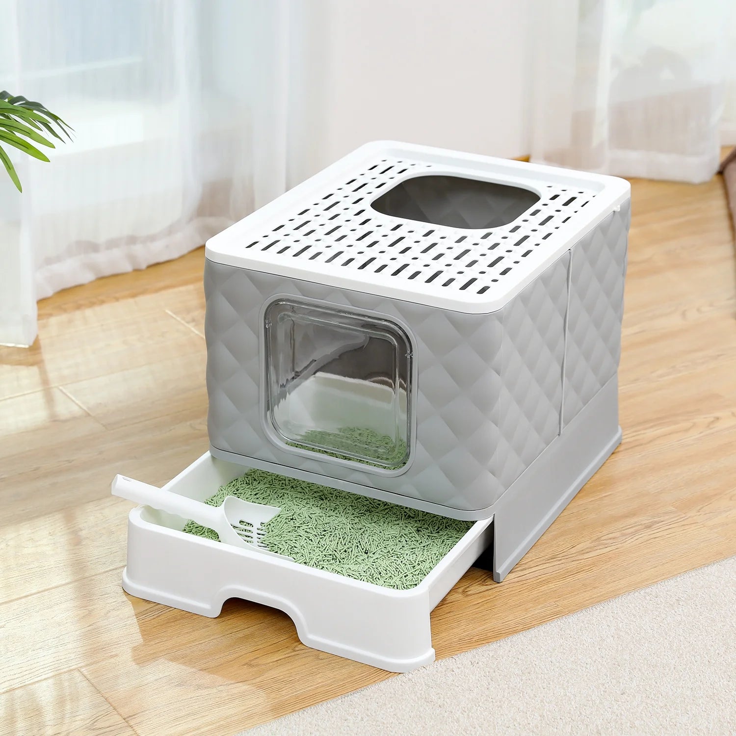 PAWZ Road Enclosed Cat Litter Box Large with Lid Drawer Type Easy to Clean,Gray