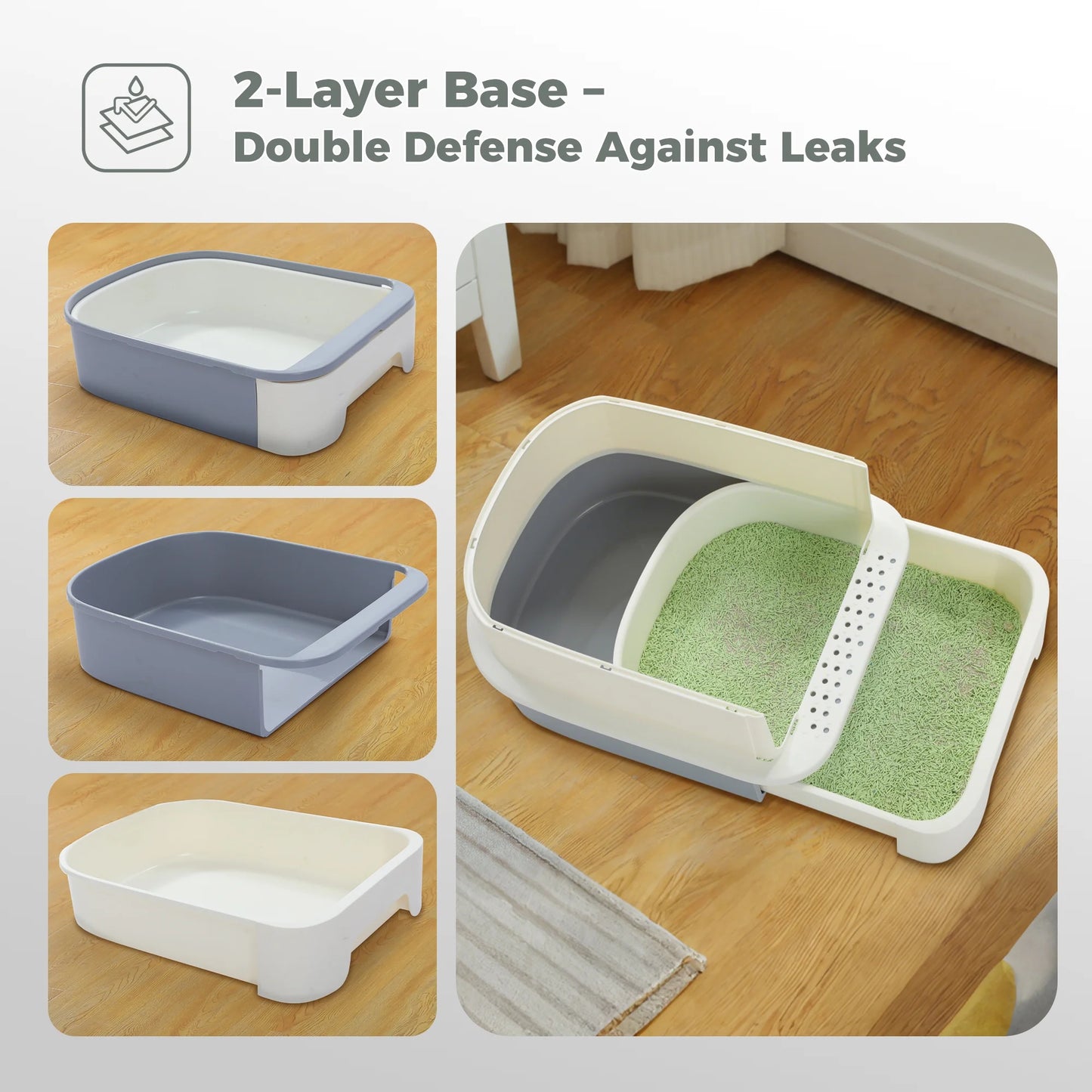 PAWZ Road Large Cat Litter Box with Scoop Litter Box with Lid Double-Layer Leak-Proof Litter Box for Cat, Gray