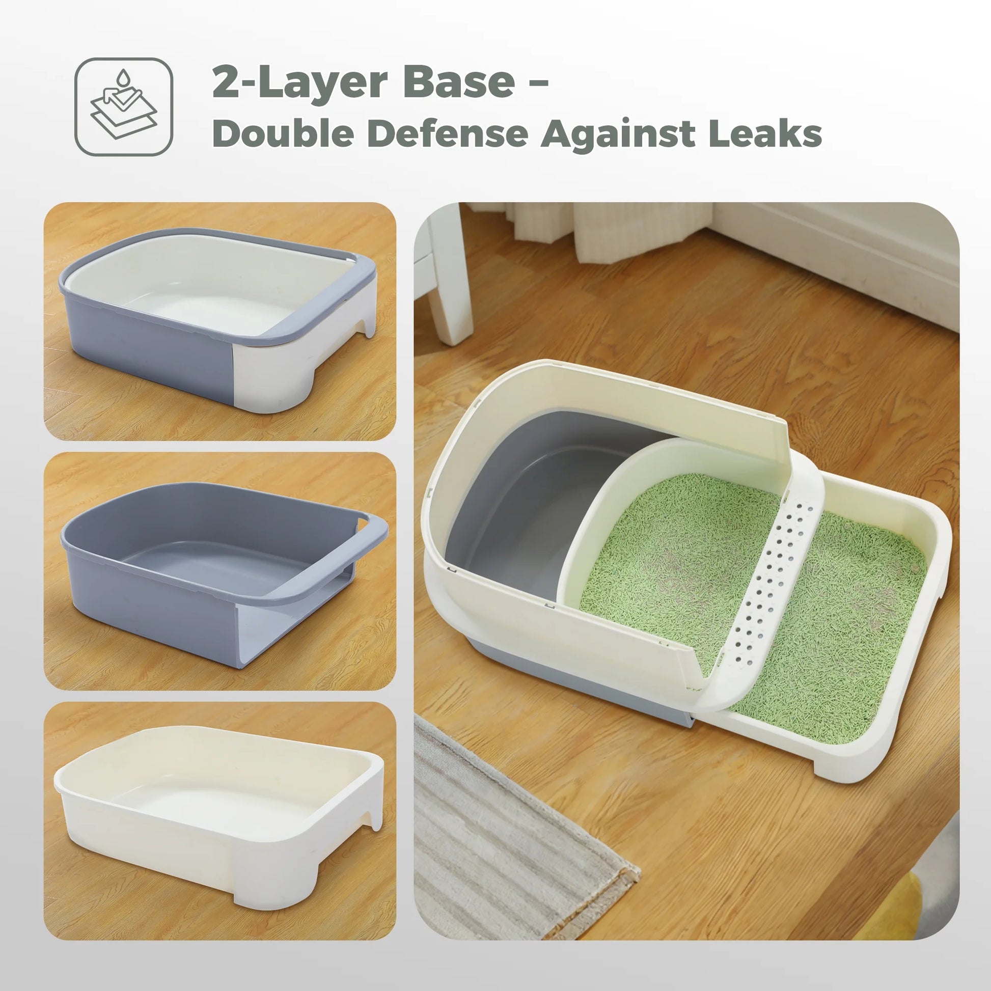 PAWZ Road Large Cat Litter Box with Scoop Litter Box with Lid Double-Layer Leak-Proof Litter Box for Cat, Gray