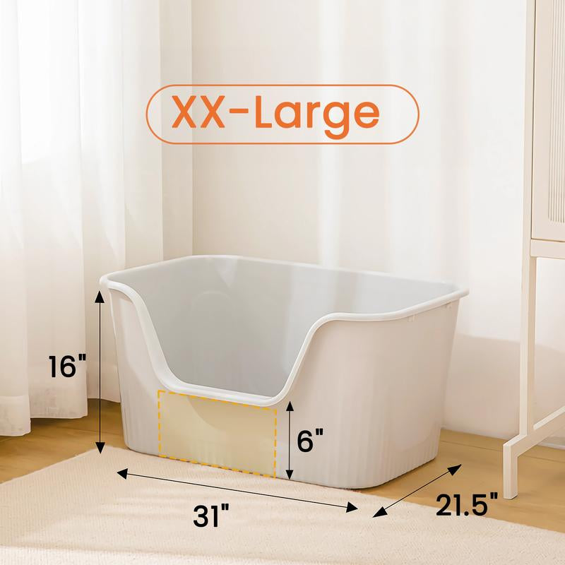 Wecharmer 39L Large Cat Litter Box with High Sides, Open Top, Includes Scoop, 23.6 X 15.8 X 12 Inches Clean