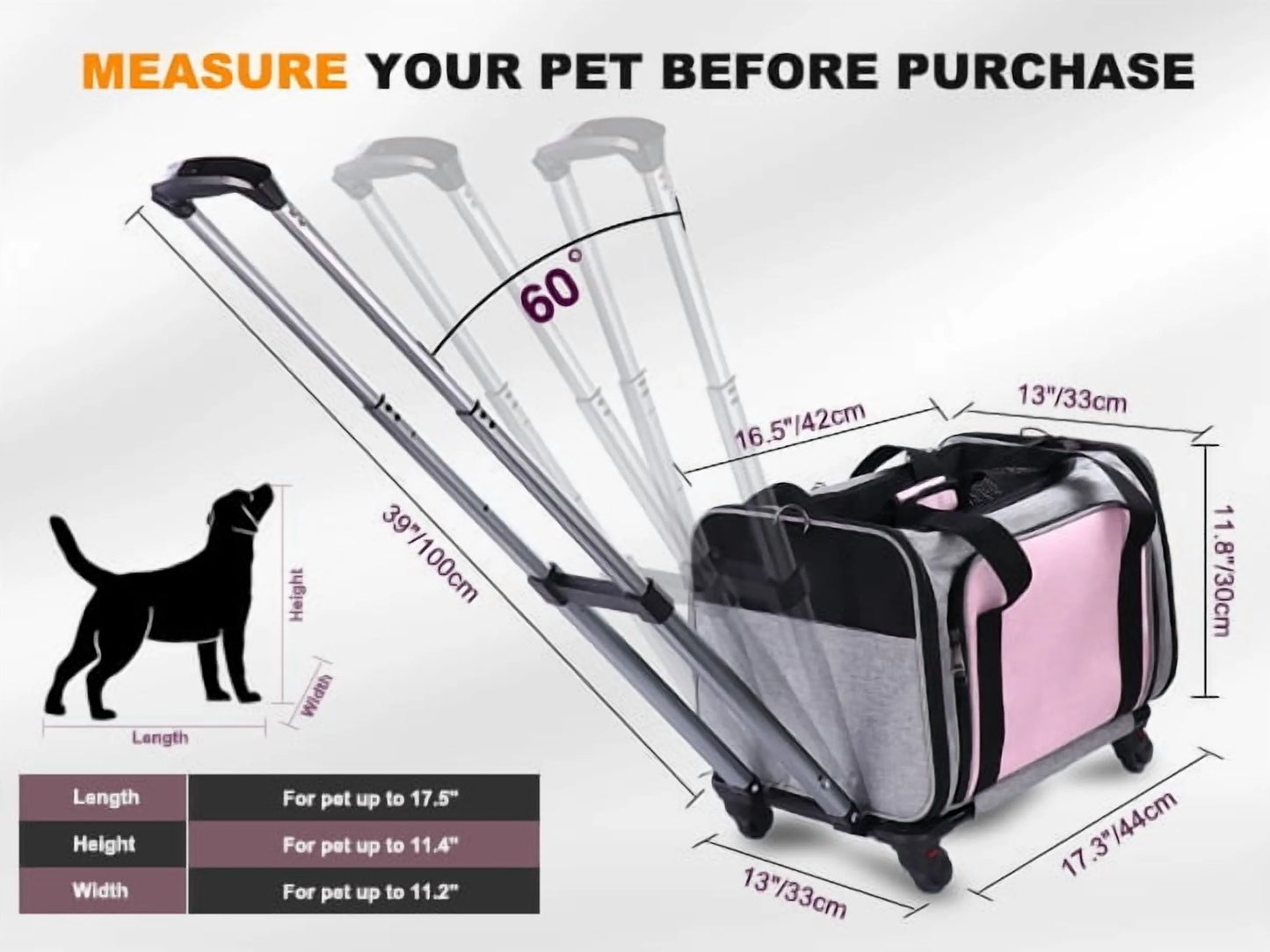 BEBANG Rolling Pet Carrier with Wheels, Foldable Airline Approved Dog Carriers for Small Dogs and Cats, Cat Carrier on Wheels, Pet Travel Carrier for Flight Camping Outdoor
