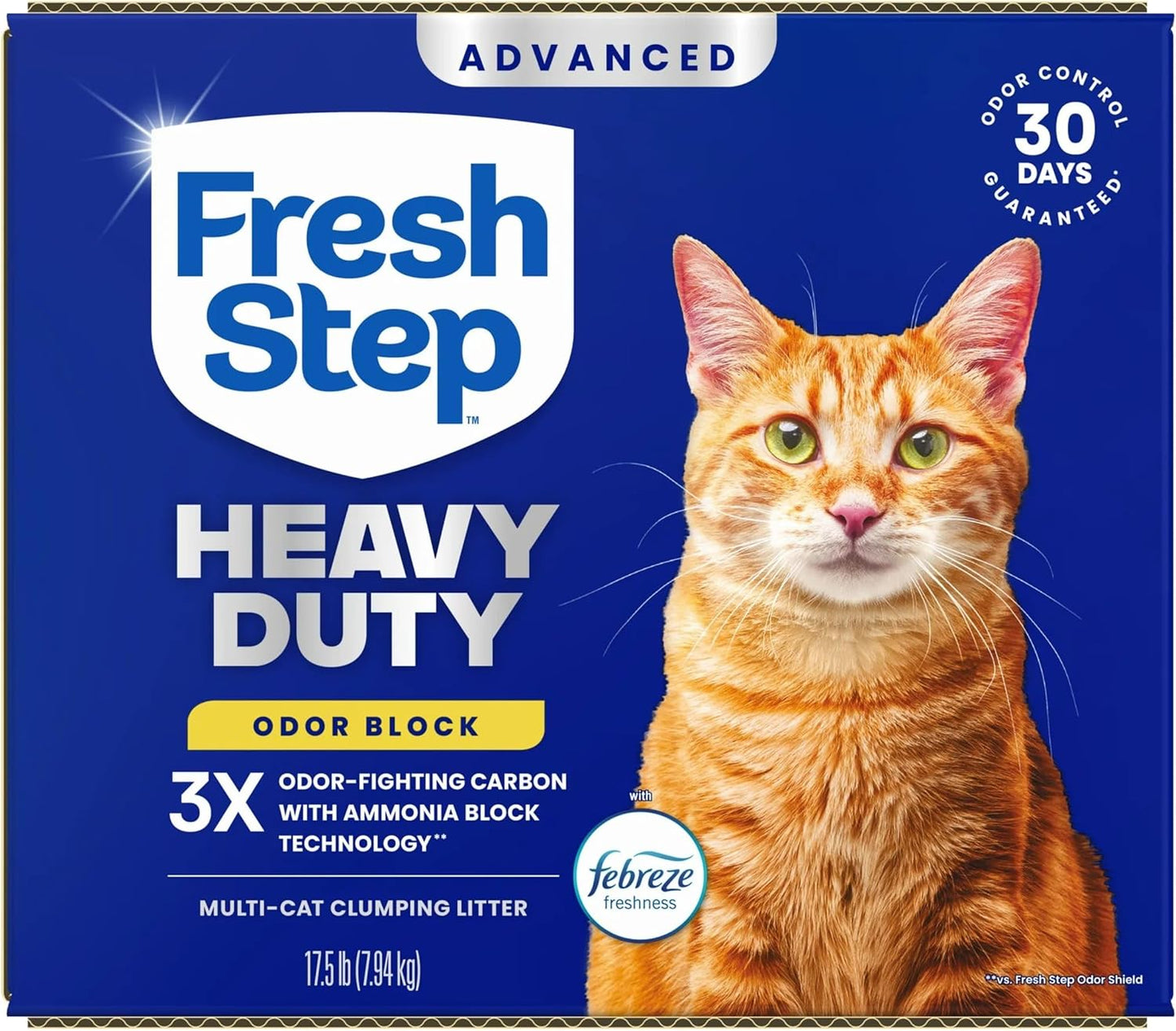Fresh Step Heavy Duty Odor Block Advanced Multi Cat Clumping Litter with Febreze, 17.5 Lb (Package May Vary)