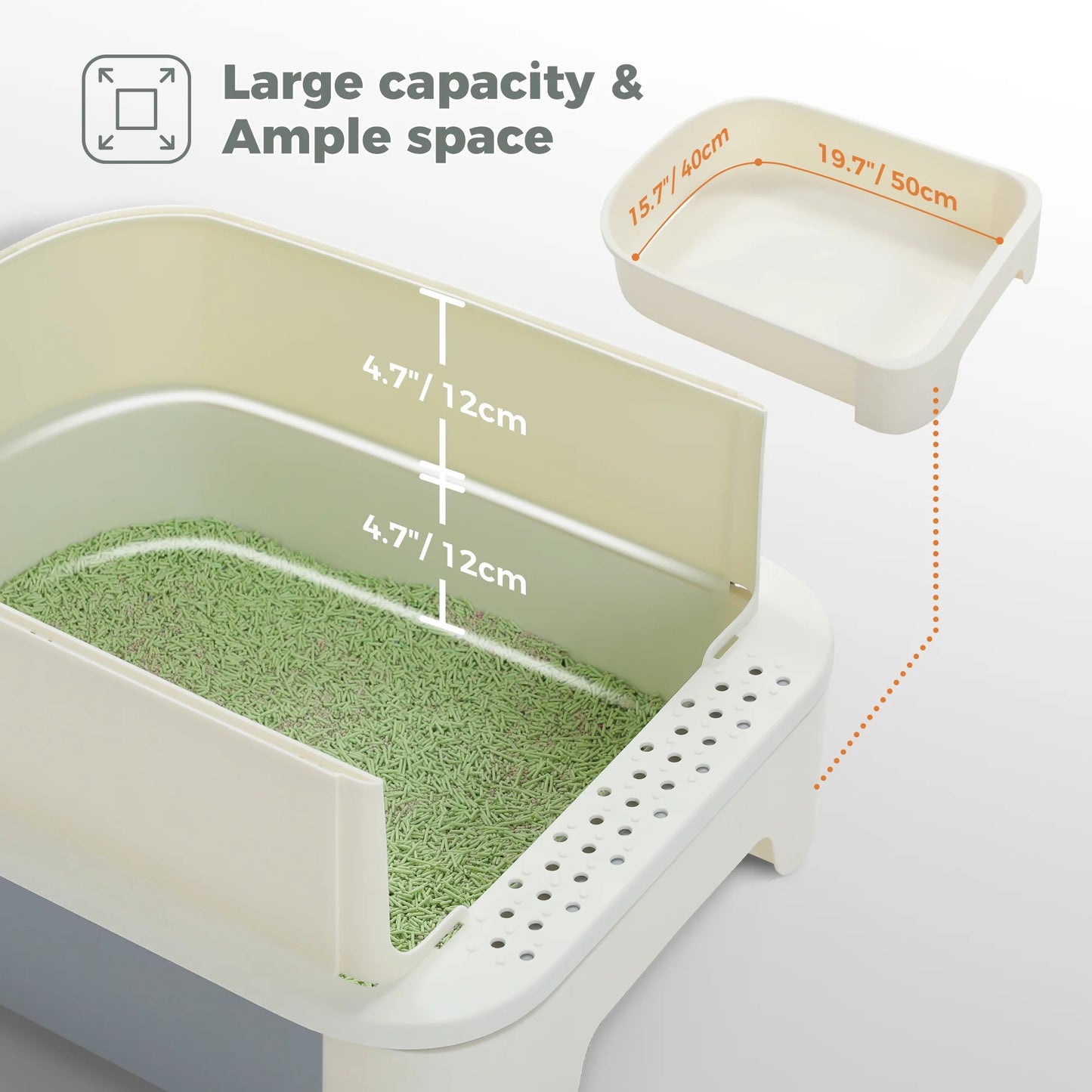 PAWZ Road Large Cat Litter Box with Scoop Litter Box with Lid Double-Layer Leak-Proof Litter Box for Cat, Gray