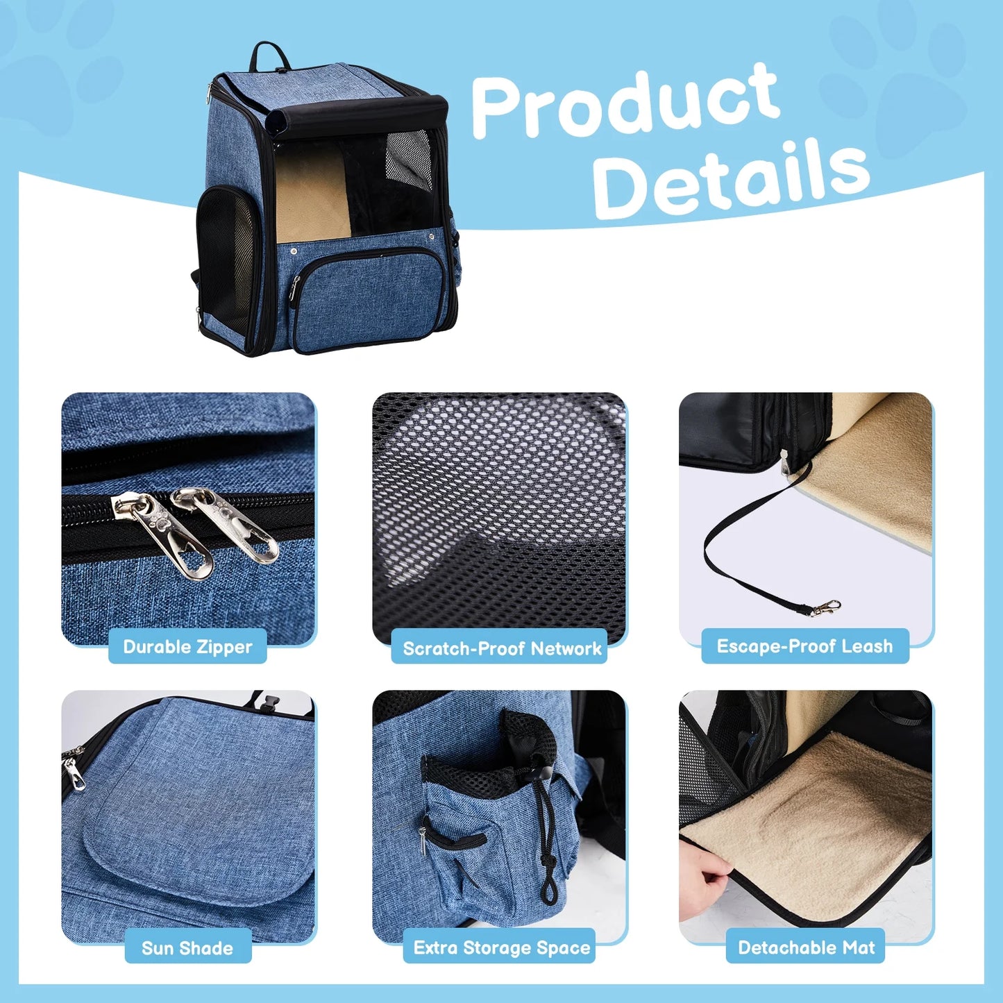 Ktaxon Cat Dog Backpack, Cat Carrier, Pet Carrier Backpack for Small Dogs, Pet Carrier with Shade, Blue