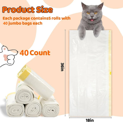 40 Count Litter Box Liners 36" X 18", Disposable Cat Litter Bags 2.5MIL Thicken with Drawstring